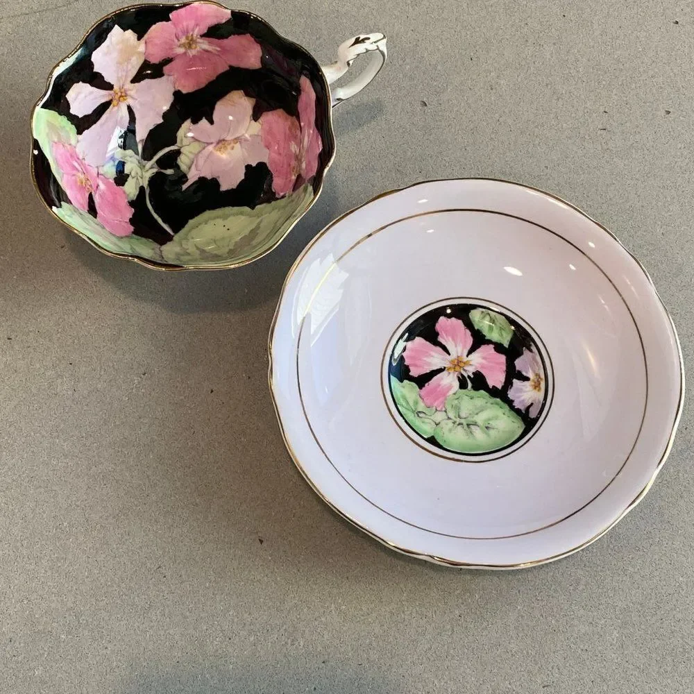 RARE Vintage Paragon Art Deco Floral Fine Bone China Teacup and Saucer, 1960
